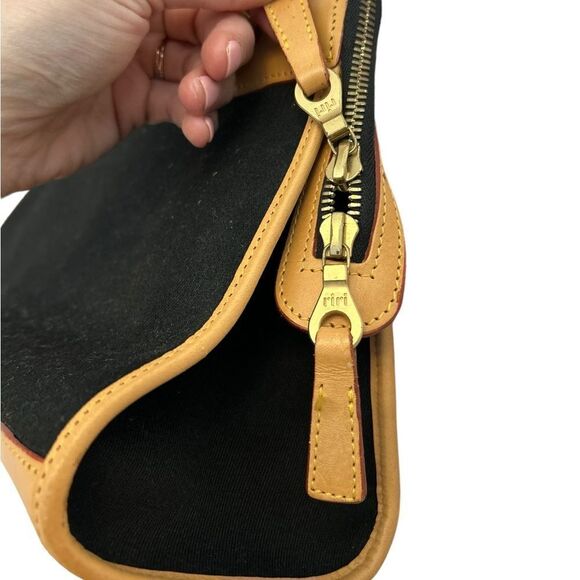 Vintage Dooney & Bourke Black Canvas & Naked Tan Leather East West Carpet Bag - Picture 8 of 15